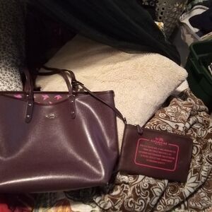 Coach Brown Tote Bag with Pink Accents